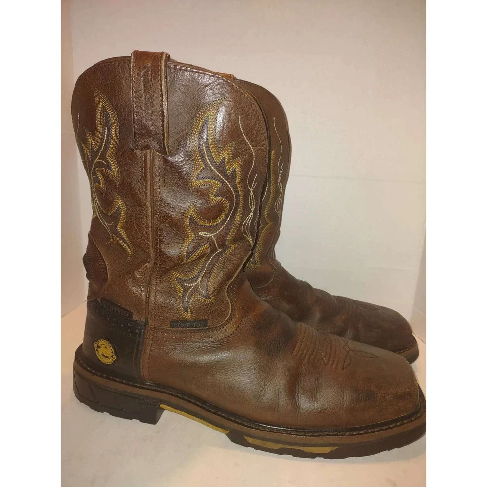 Justin Work Boots Mens Brown Leather Waterproof Composite Toe WK4625 Size 10.5 D